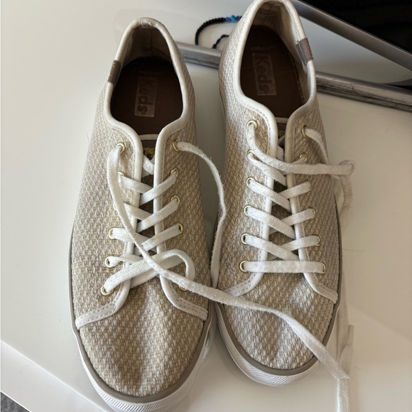 Keds Women’s Cream & Gold Triple Kick Canvas Sneakers - Picture 3 of 5